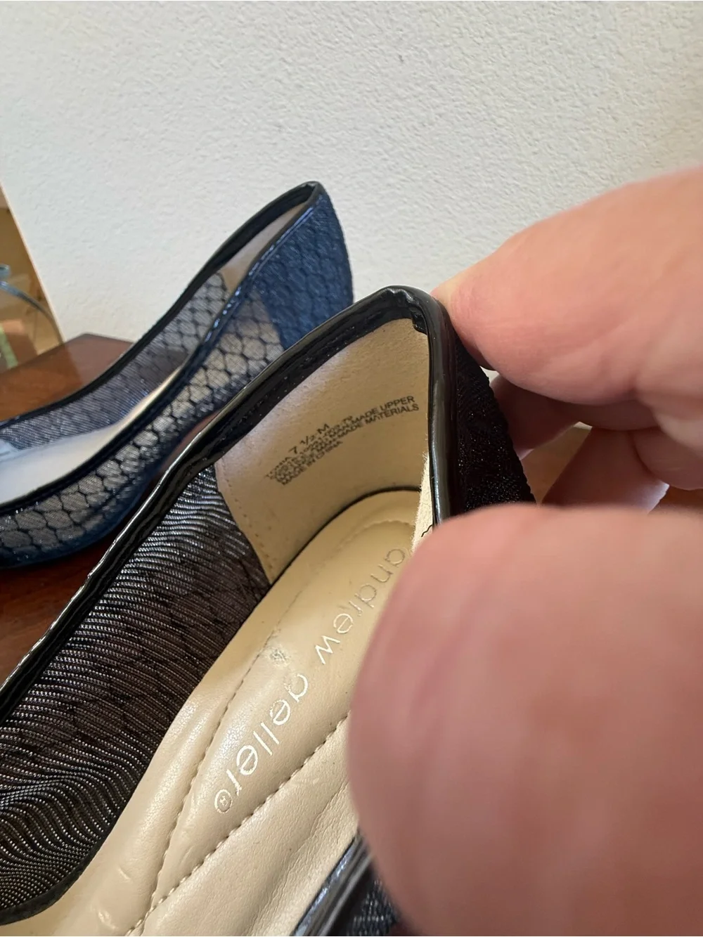 Andrew Geller black patent leather/ woven fabric heels